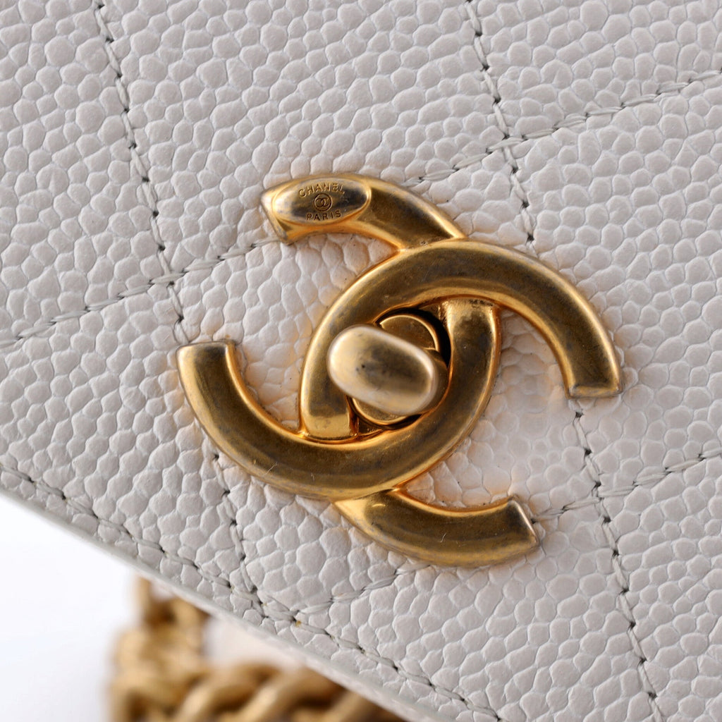 CC Zipped Full Flap Bag Stitched Caviar Medium