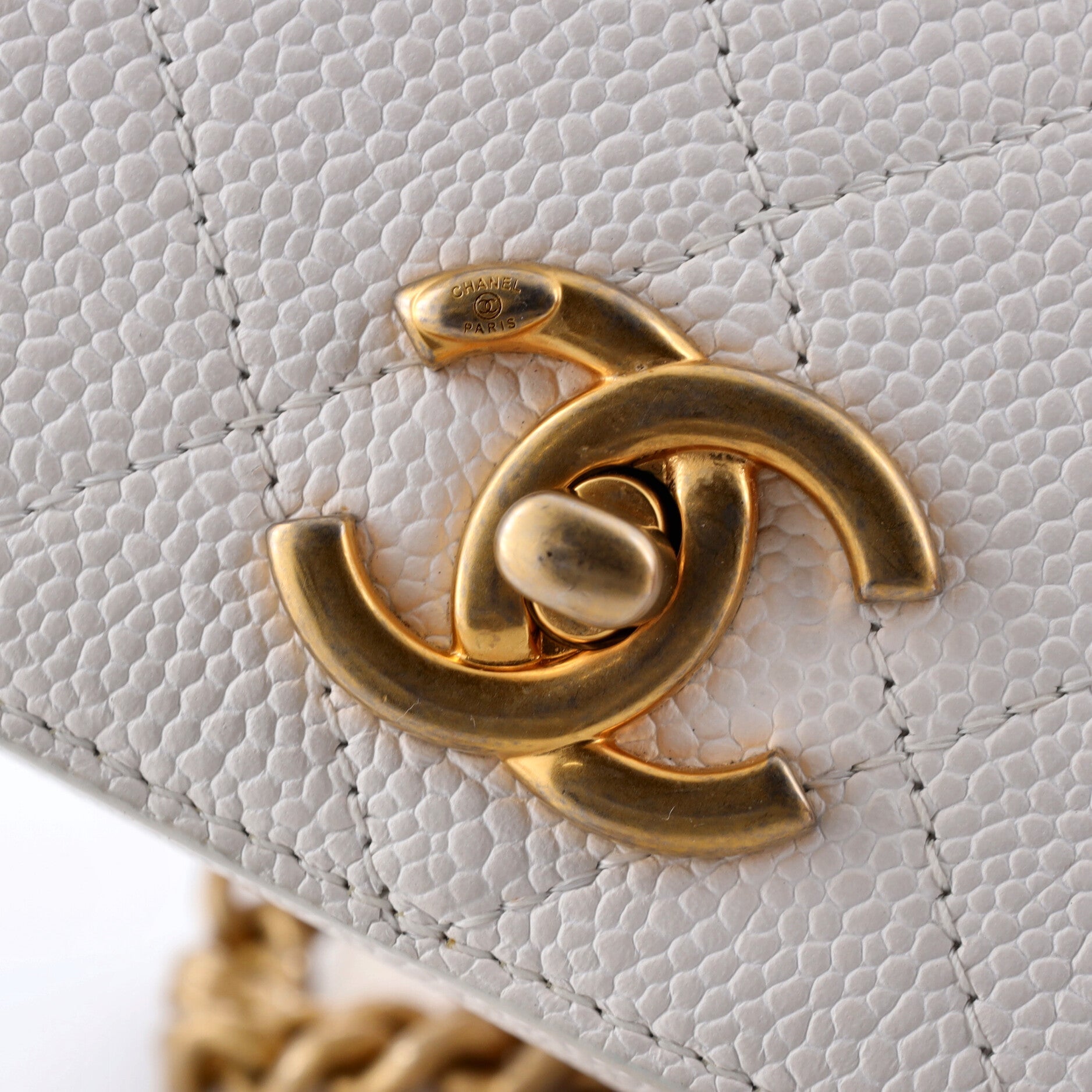 CC Zipped Full Flap Bag Stitched Caviar Medium