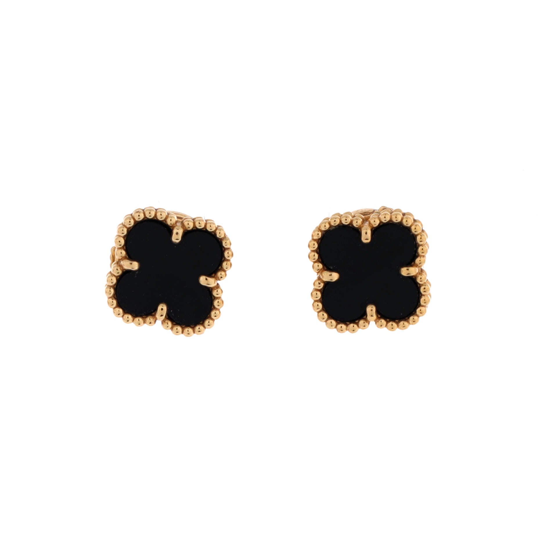 Sweet Alhambra Stud Earrings 18K Yellow Gold and Onyx
