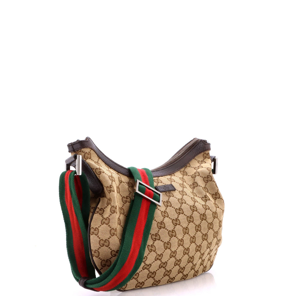 Saddle Zip Messenger Bag GG Canvas with Leather Medium