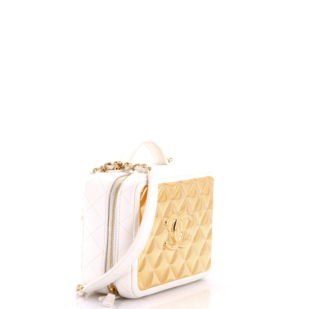 Golden Plate Vanity Case Quilted Metal and Lambskin Medium