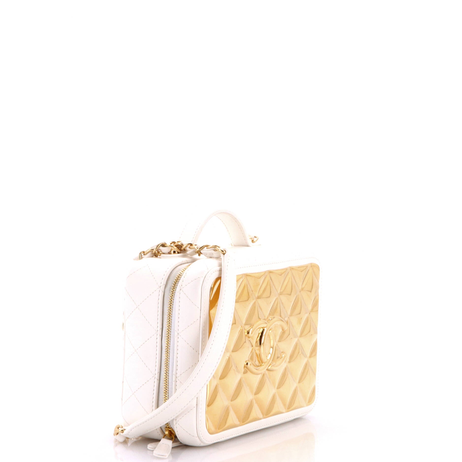 Golden Plate Vanity Case Quilted Metal and Lambskin Medium