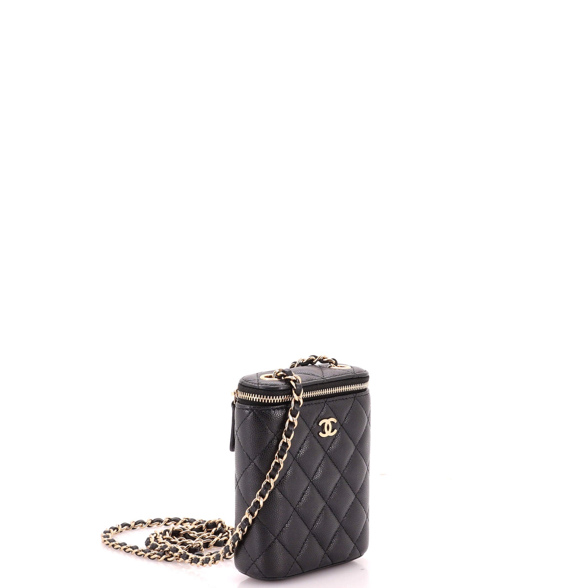 Vertical Classic Vanity Case with Chain Quilted Caviar Small