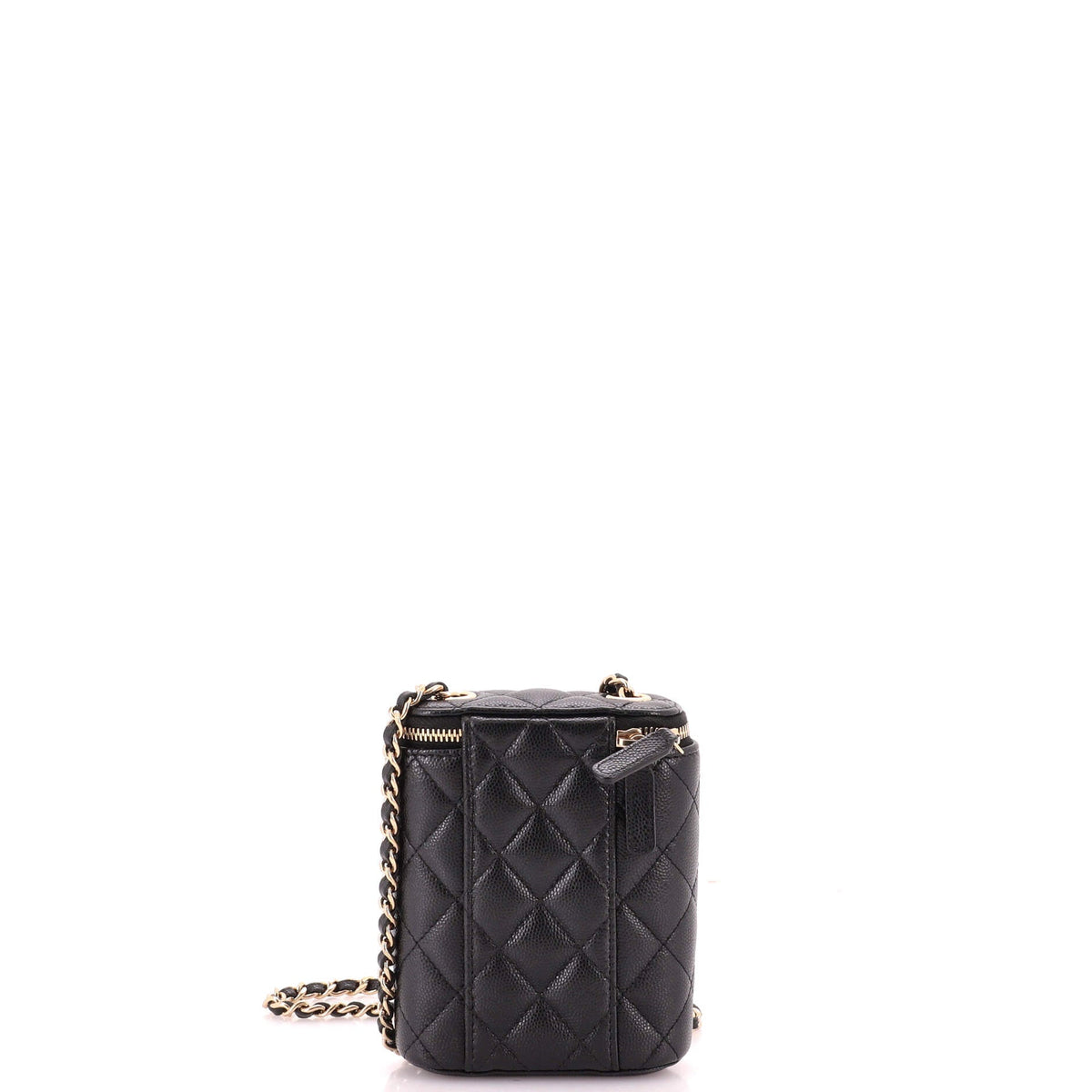 Vertical Classic Vanity Case with Chain Quilted Caviar Small