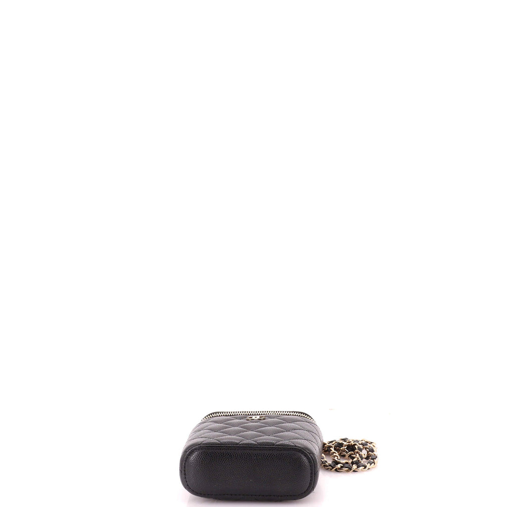 Vertical Classic Vanity Case with Chain Quilted Caviar Small