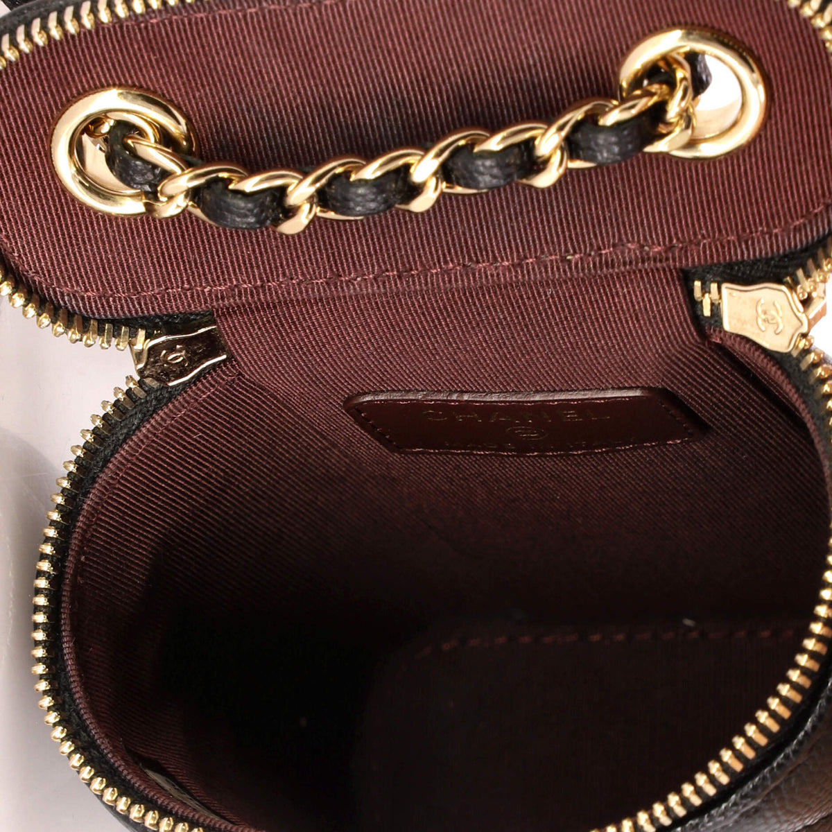 Vertical Classic Vanity Case with Chain Quilted Caviar Small