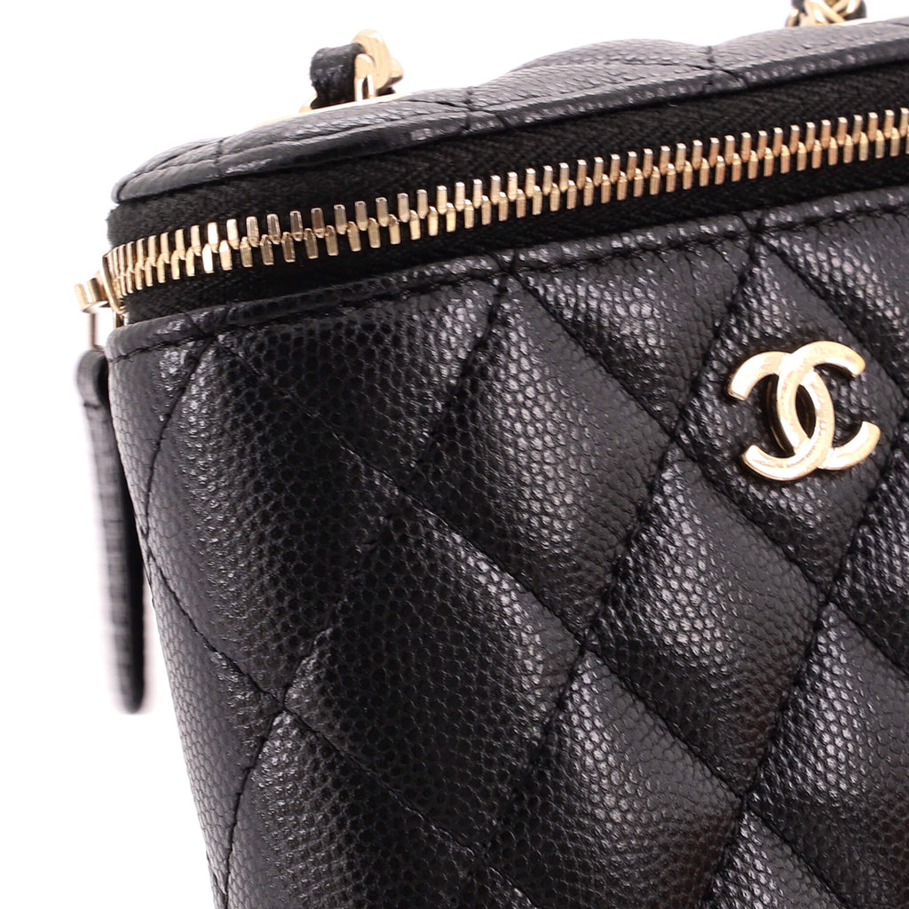 Vertical Classic Vanity Case with Chain Quilted Caviar Small
