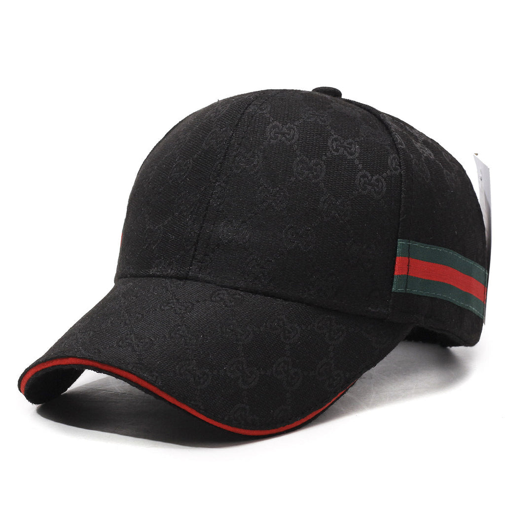 Patterned Canvas Baseball Cap with Striped Accent