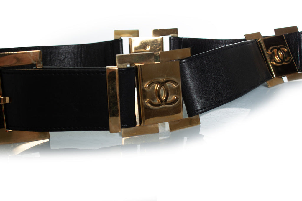 Chanel, vintage black leather logo belt