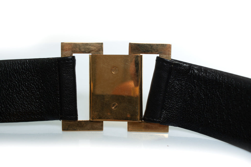 Chanel, vintage black leather logo belt