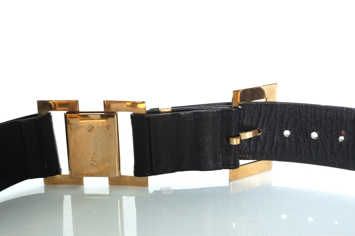 Chanel, vintage black leather logo belt