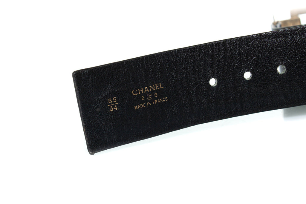 Chanel, vintage black leather logo belt