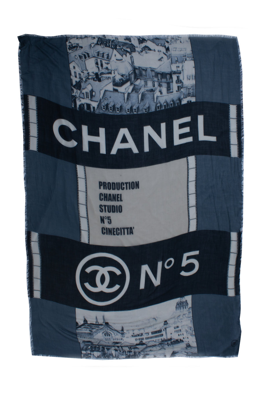 Chanel, Cashmere CC Cinema scarf in blue and white