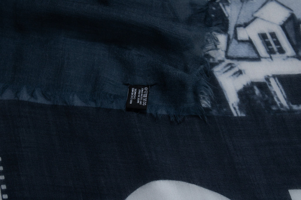 Chanel, Cashmere CC Cinema scarf in blue and white
