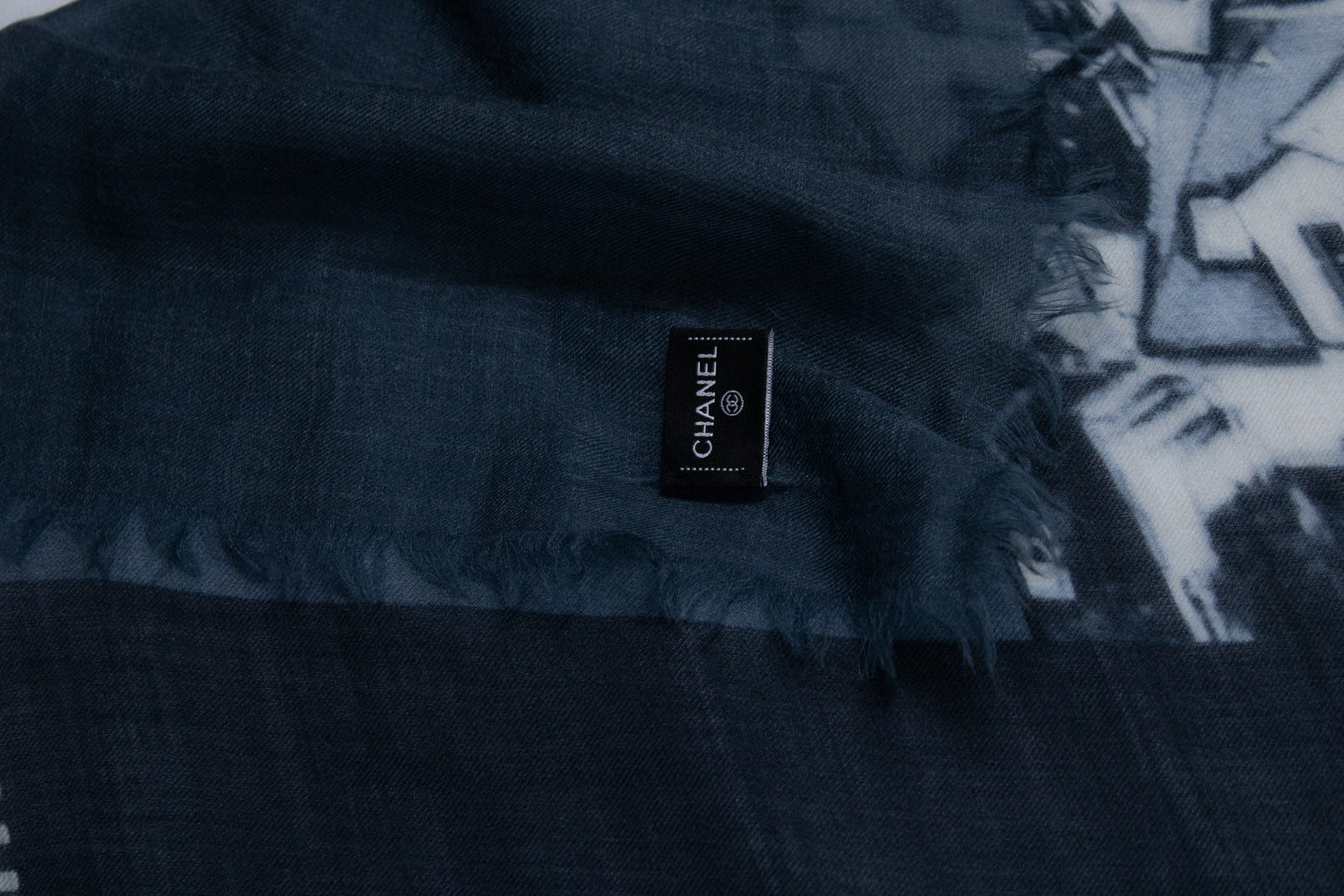 Chanel, Cashmere CC Cinema scarf in blue and white