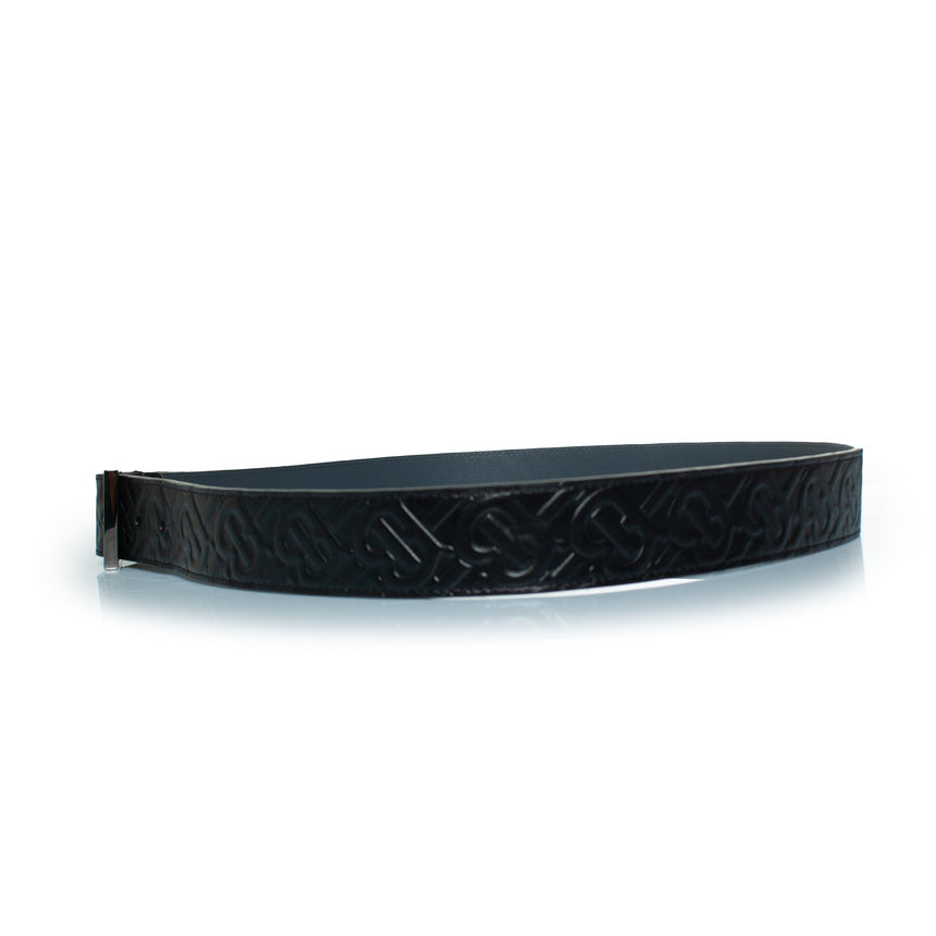 Burberry, B embossed leather belt in black
