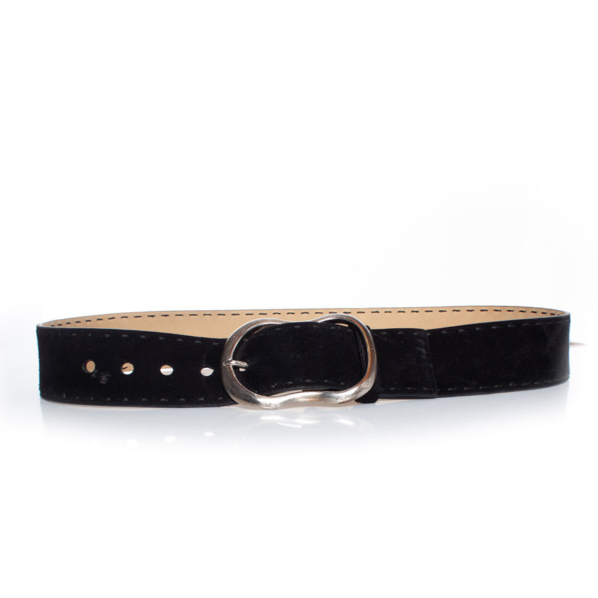 Prada, Black suede belt with silver buckle