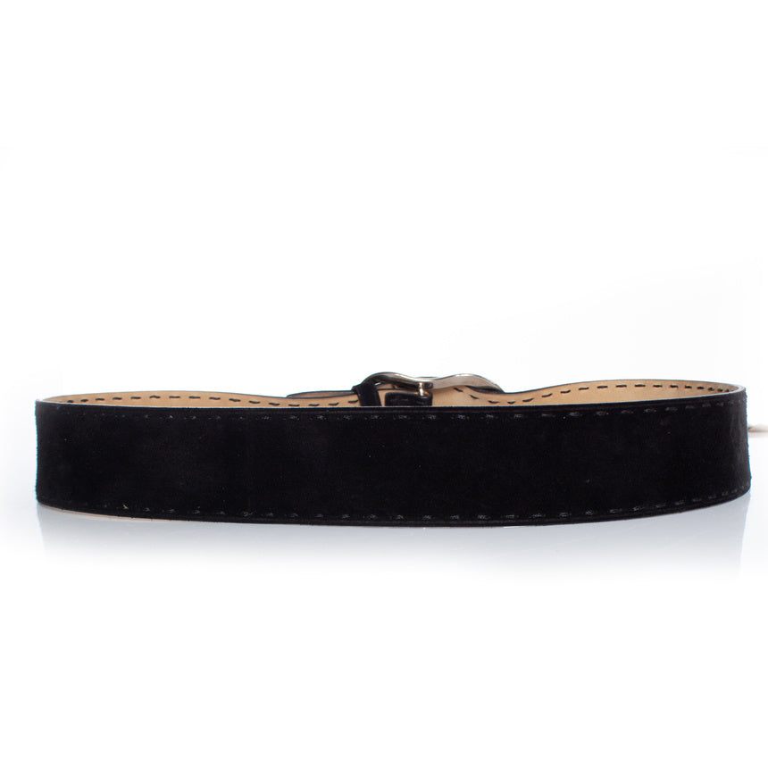 Prada, Black suede belt with silver buckle