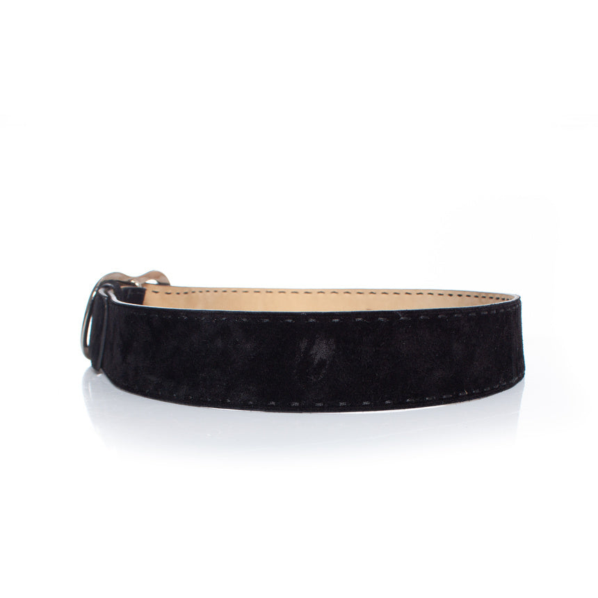 Prada, Black suede belt with silver buckle
