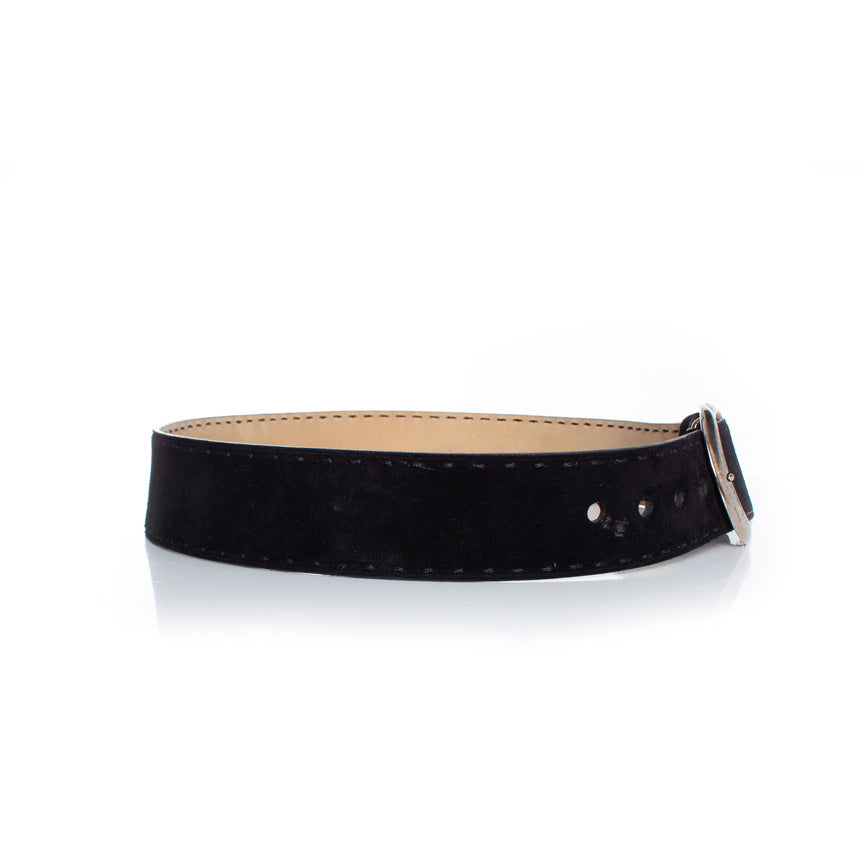 Prada, Black suede belt with silver buckle