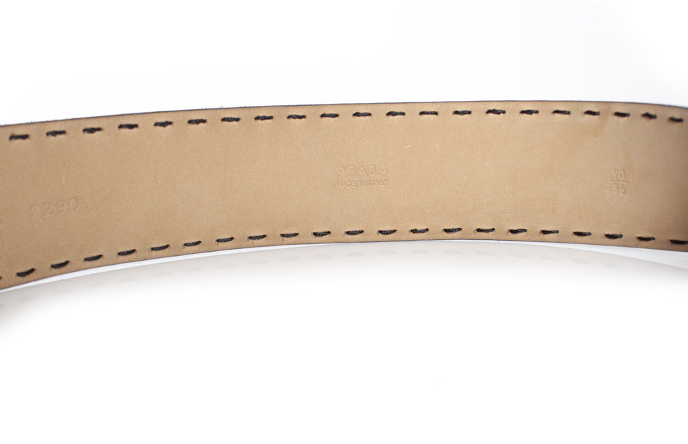 Prada, Black suede belt with silver buckle