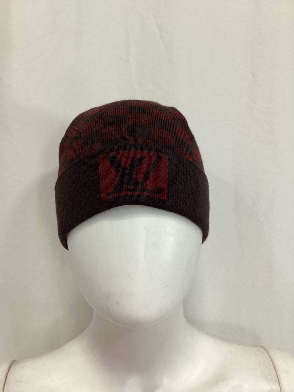 Louis Vuitton Damier Beanie in Burgundy Wool