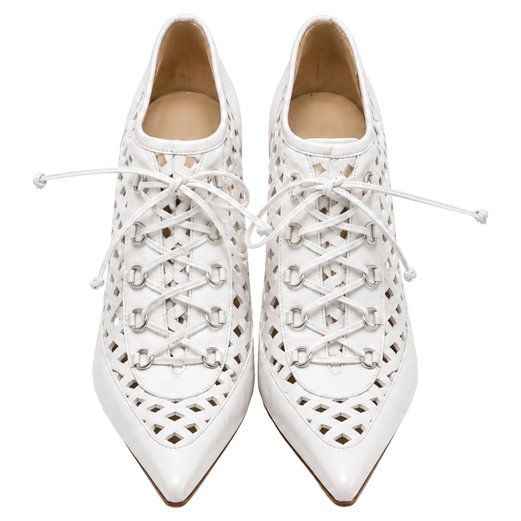 Women's Versace Lace Up High-Heeled Mules in White Leather
