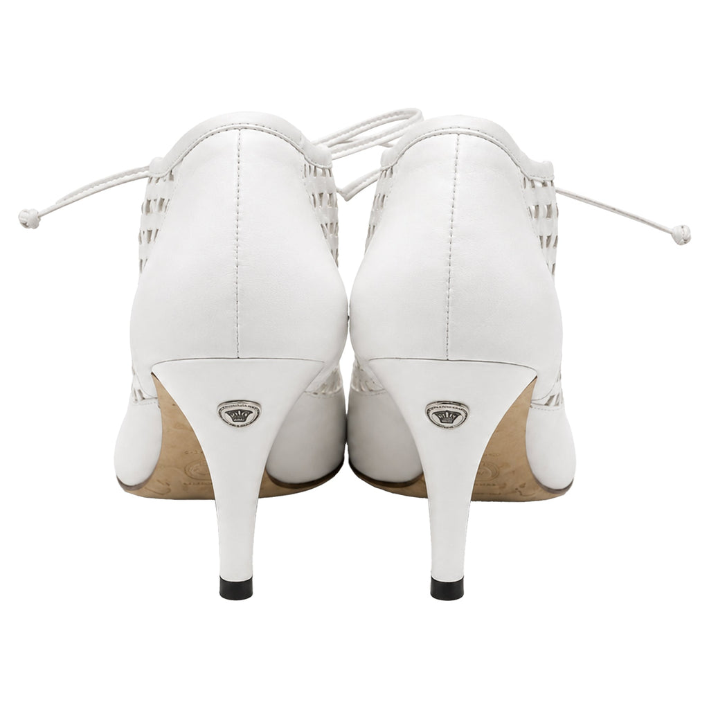 Women's Versace Lace Up High-Heeled Mules in White Leather