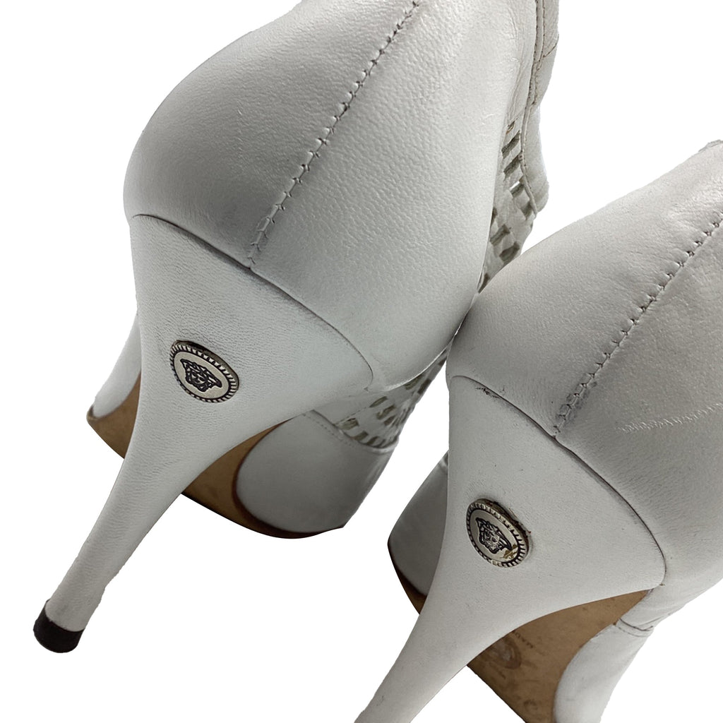 Women's Versace Lace Up High-Heeled Mules in White Leather
