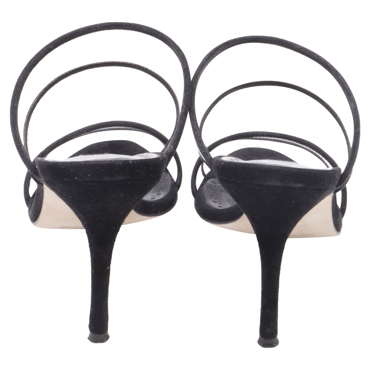 Women's Manolo Blahnik PVC Strap Heeled Mules in Black Suede