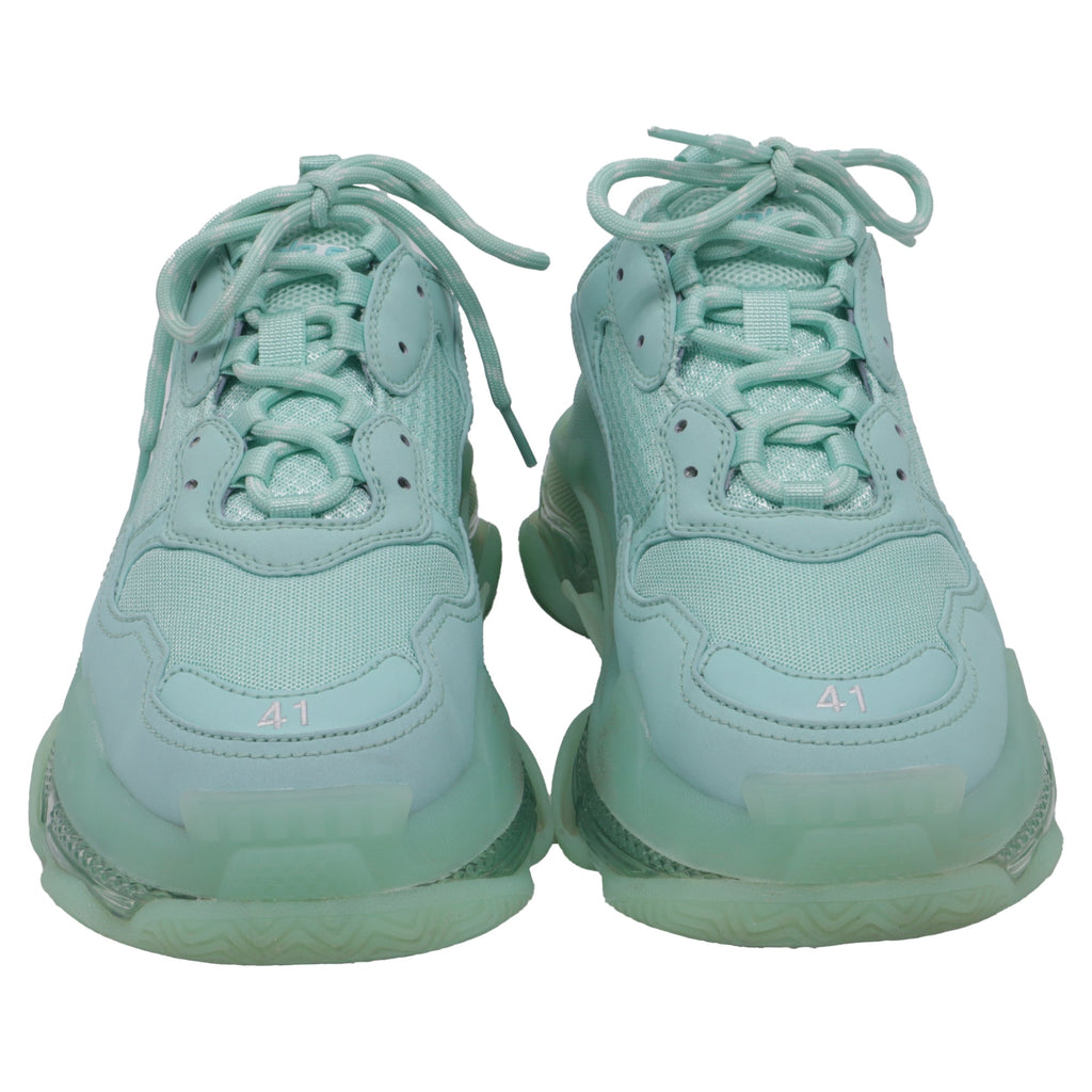 Women's Balenciaga Triple S Clear Sole Sneakers in Mint Polyester