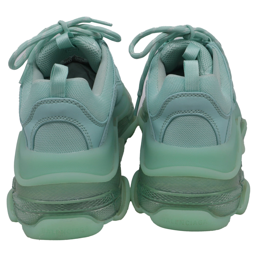 Women's Balenciaga Triple S Clear Sole Sneakers in Mint Polyester