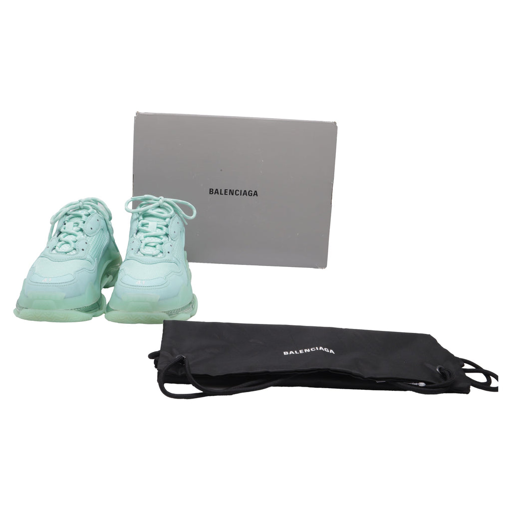 Women's Balenciaga Triple S Clear Sole Sneakers in Mint Polyester
