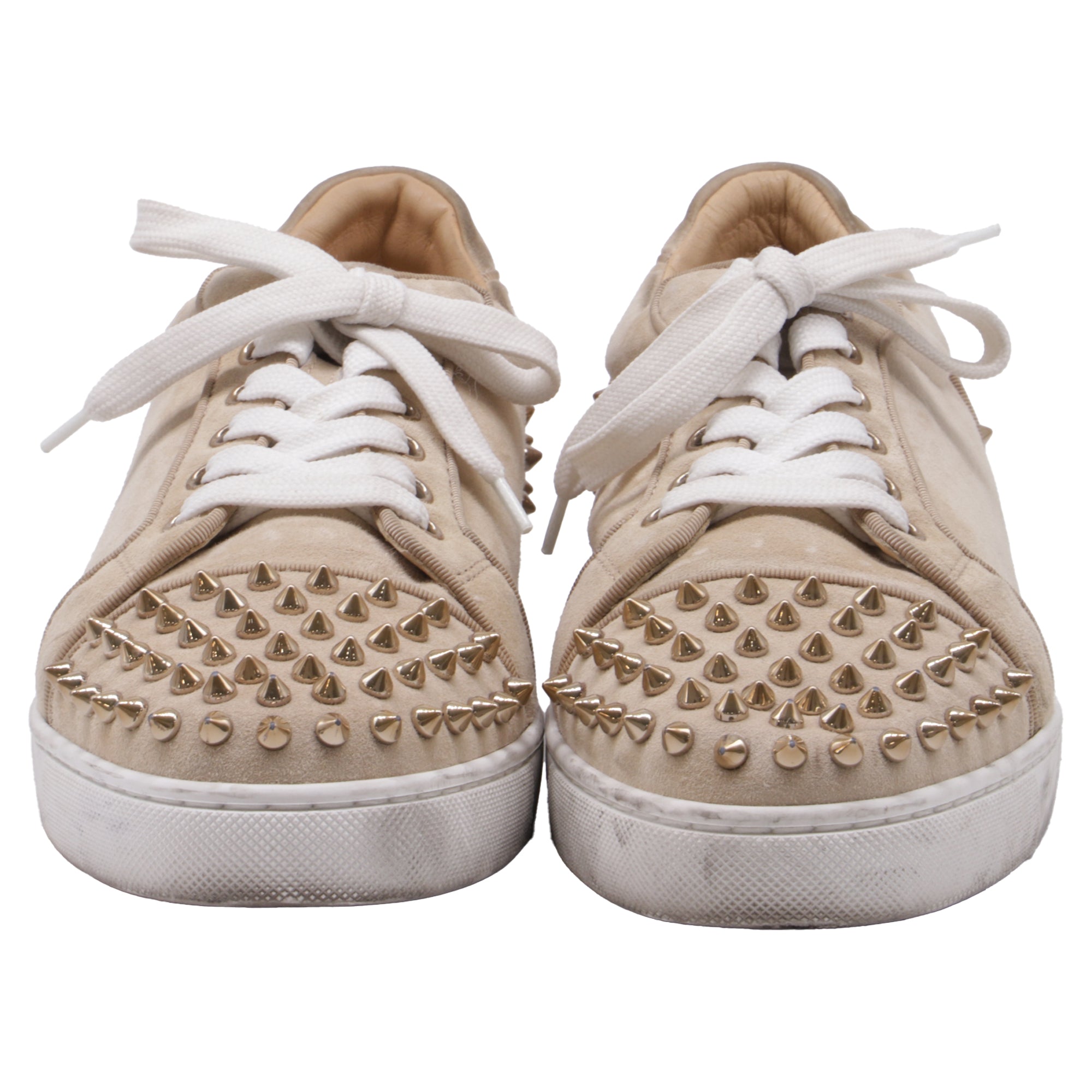 Women's Christian Louboutin Louis Junior Spikes Sneakers in Beige Suede