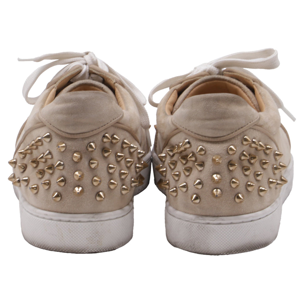 Women's Christian Louboutin Louis Junior Spikes Sneakers in Beige Suede
