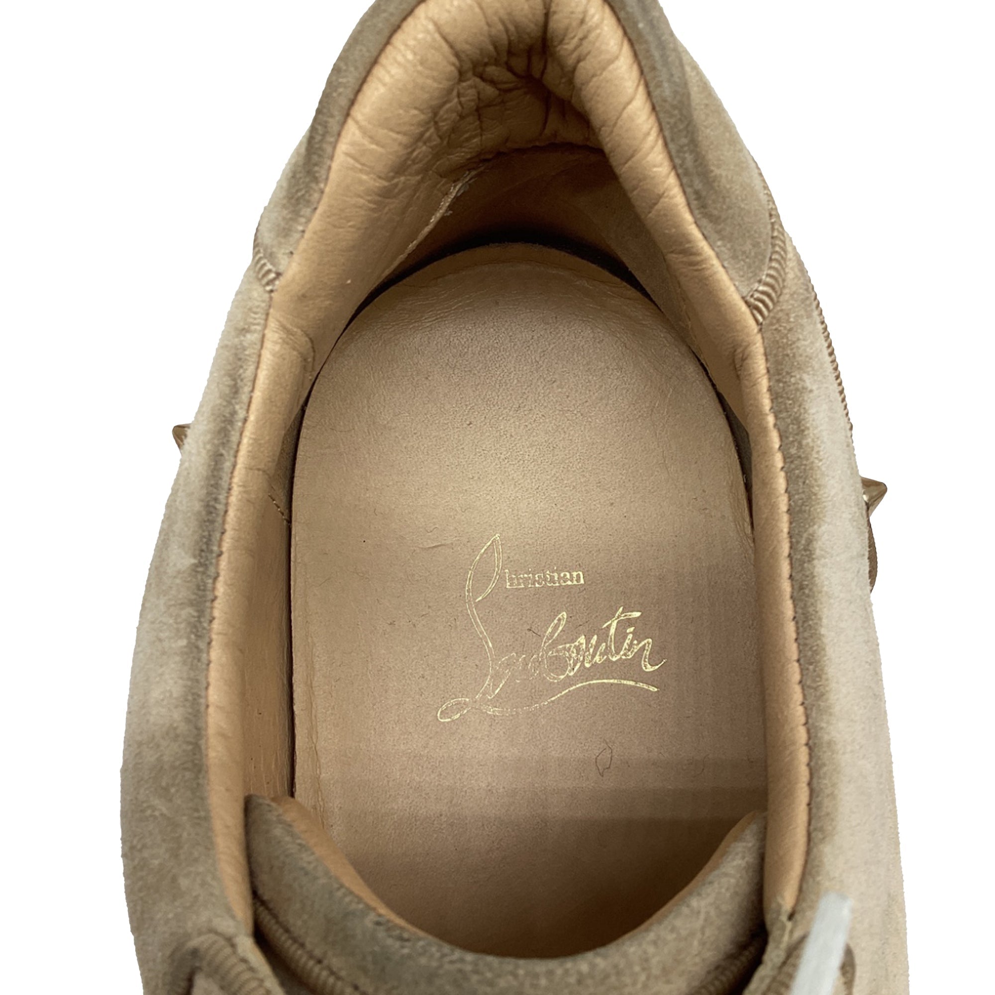 Women's Christian Louboutin Louis Junior Spikes Sneakers in Beige Suede