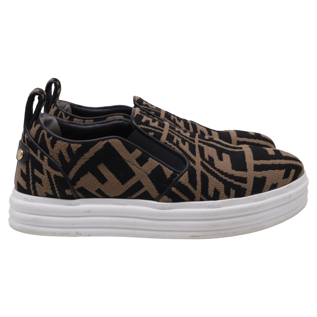 Women's Fendi Rise Brand-Pattern Stretch-Woven Low-Top Skate Shoes in Brown Canvas