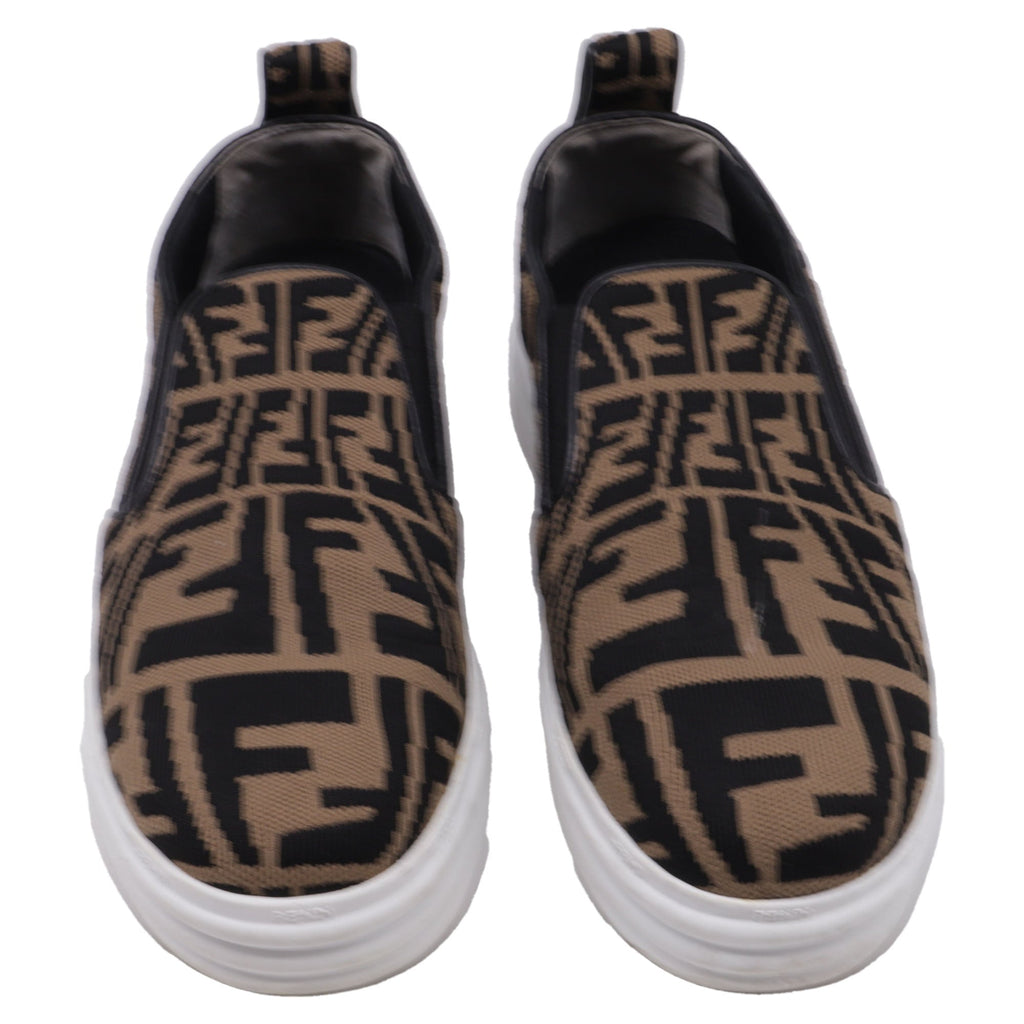 Women's Fendi Rise Brand-Pattern Stretch-Woven Low-Top Skate Shoes in Brown Canvas