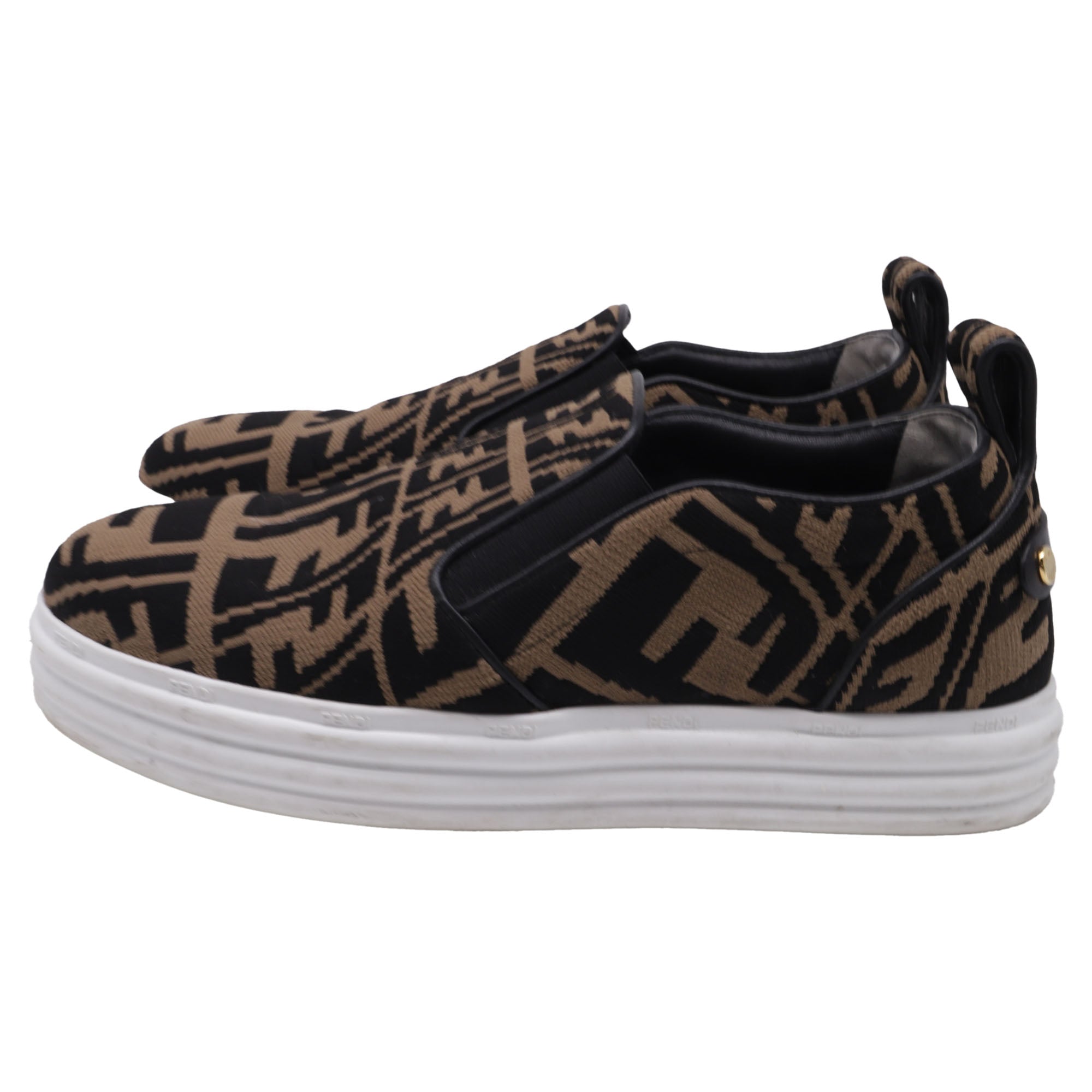 Women's Fendi Rise Brand-Pattern Stretch-Woven Low-Top Skate Shoes in Brown Canvas