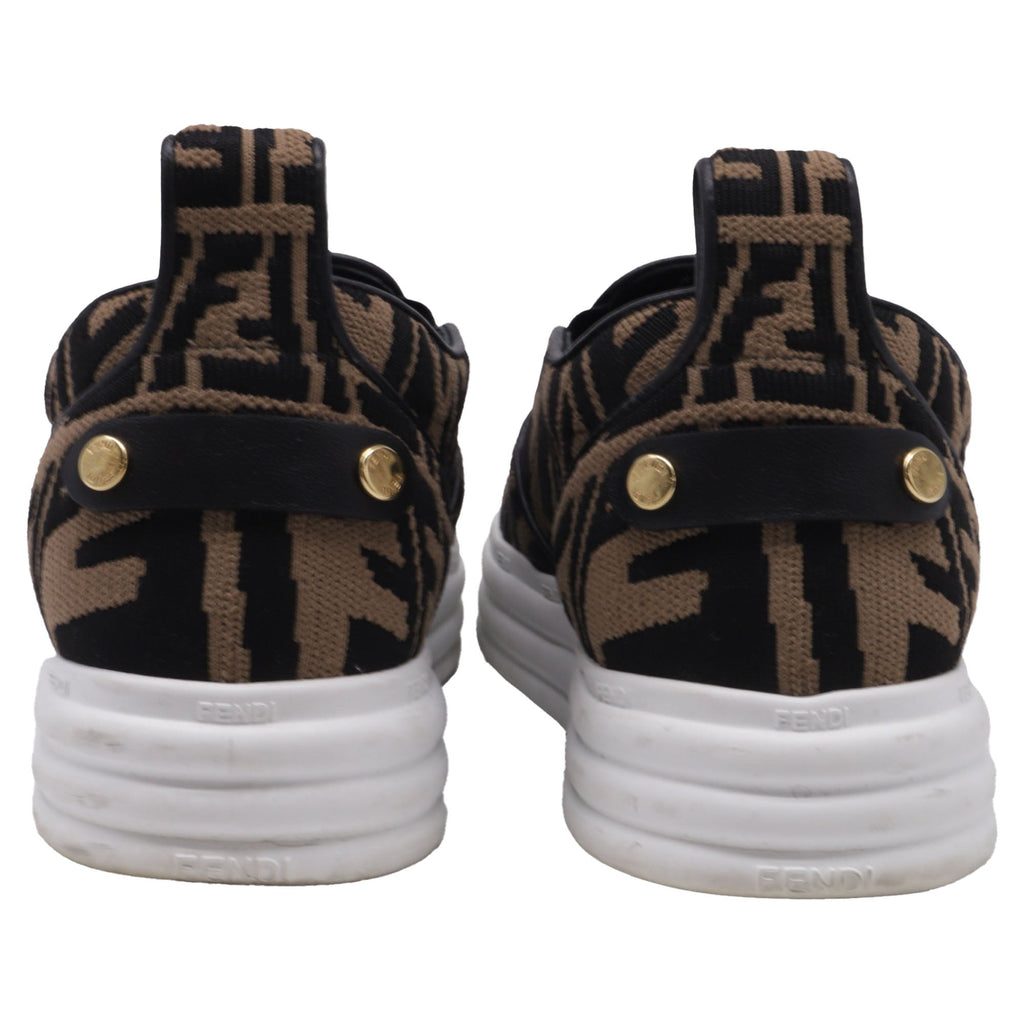 Women's Fendi Rise Brand-Pattern Stretch-Woven Low-Top Skate Shoes in Brown Canvas