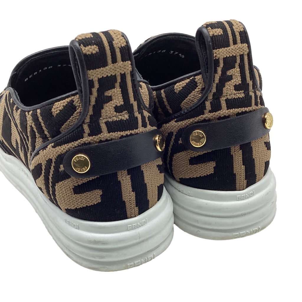 Women's Fendi Rise Brand-Pattern Stretch-Woven Low-Top Skate Shoes in Brown Canvas