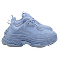 Women's Balenciaga All Over Logo Triple S Sneakers in Light Blue Polyester