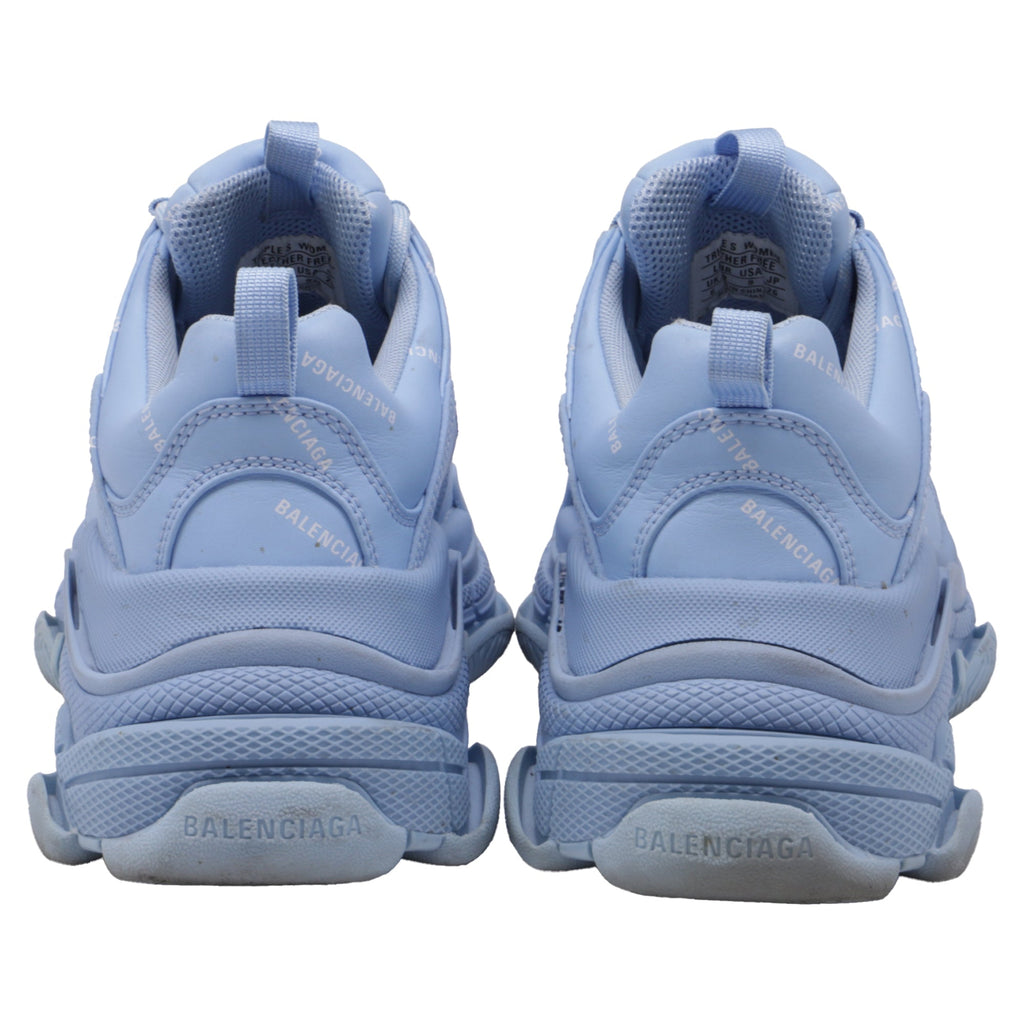 Women's Balenciaga All Over Logo Triple S Sneakers in Light Blue Polyester