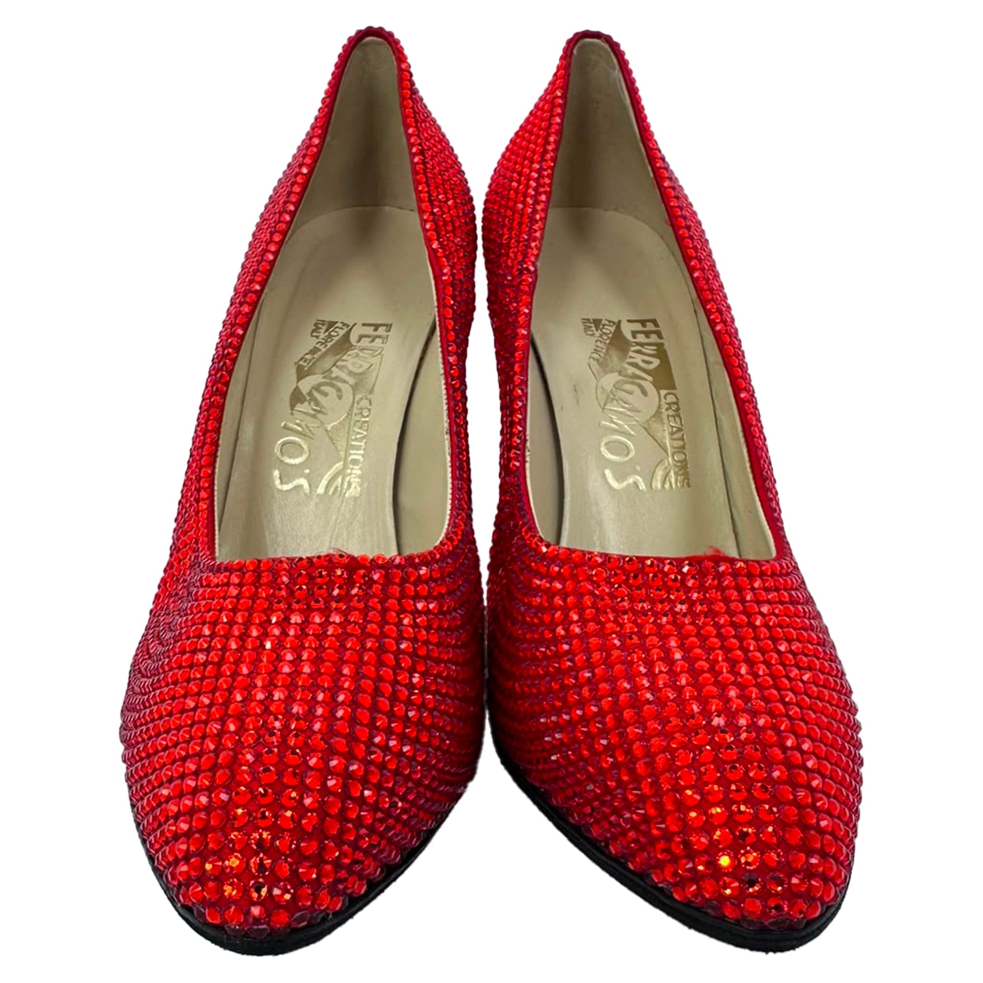 Women's Ferragamo Red (1960) Crystal Embellished Pumps in Red Satin