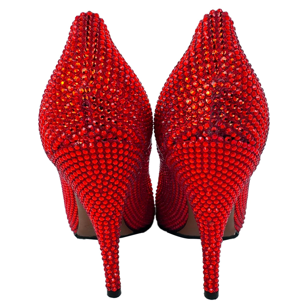 Women's Ferragamo Red (1960) Crystal Embellished Pumps in Red Satin