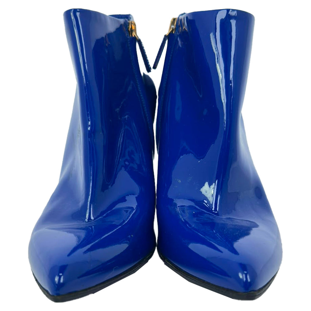Women's Gucci Pointed Toe Ankle Boots in Blue Patent Leather
