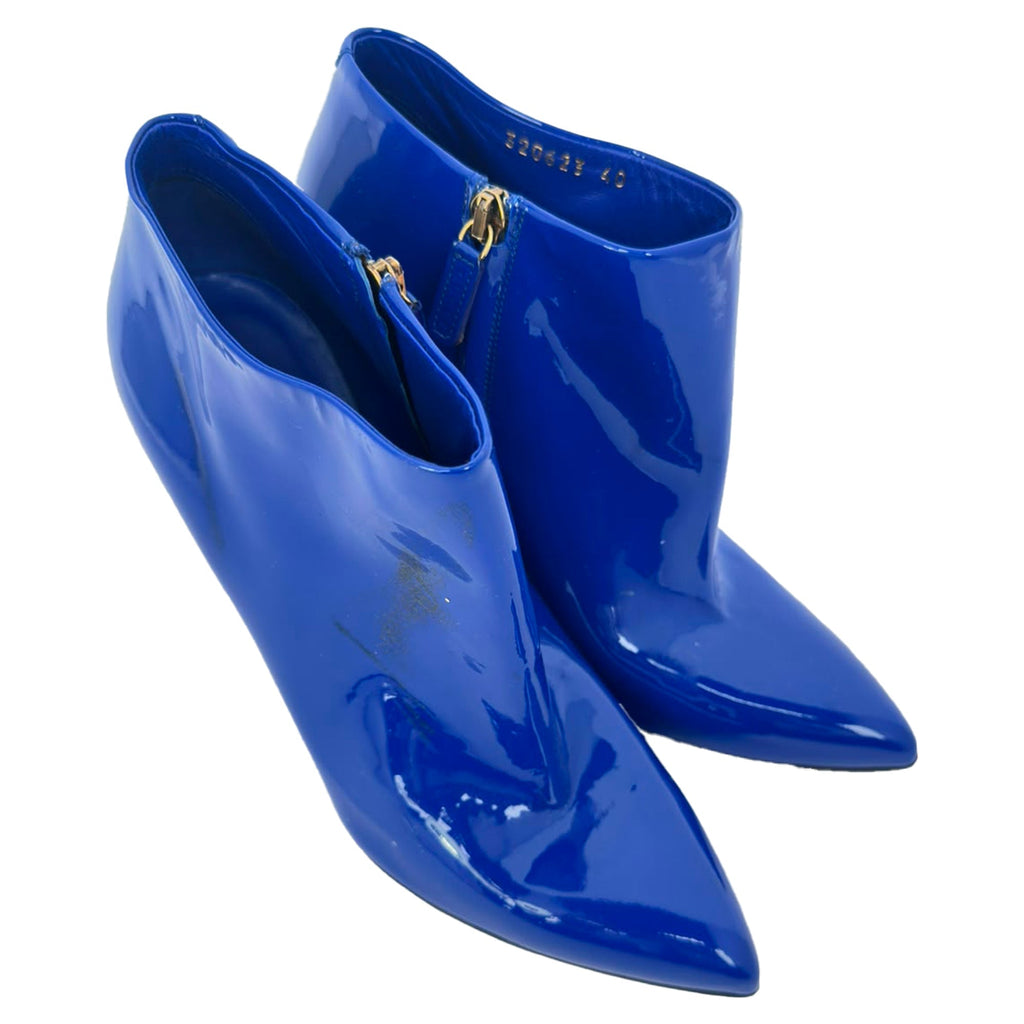 Women's Gucci Pointed Toe Ankle Boots in Blue Patent Leather