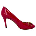 Women's Gucci New Hollywood Horsebit Peep Toe Pumps in Pink Patent Leather