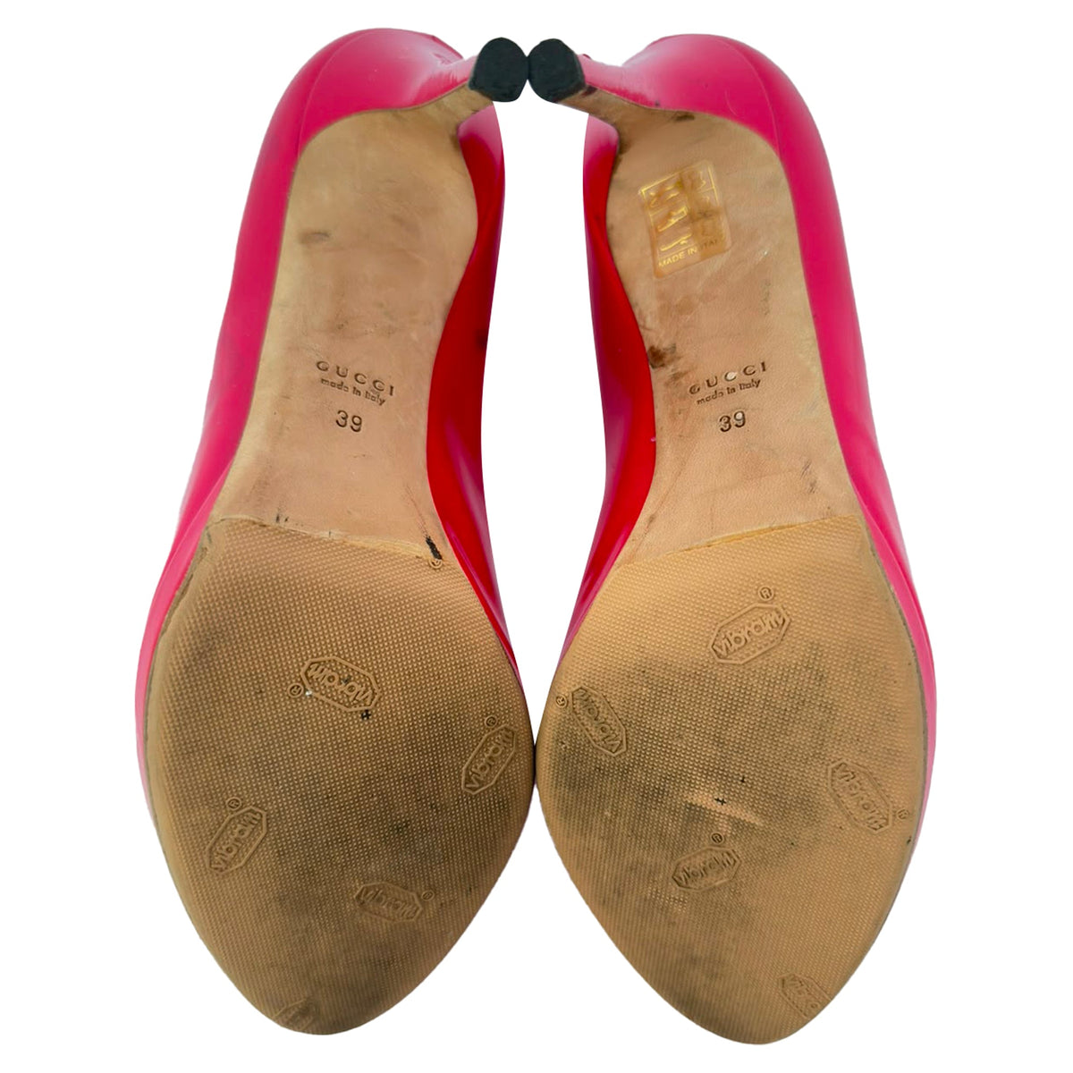 Women's Gucci New Hollywood Horsebit Peep Toe Pumps in Pink Patent Leather