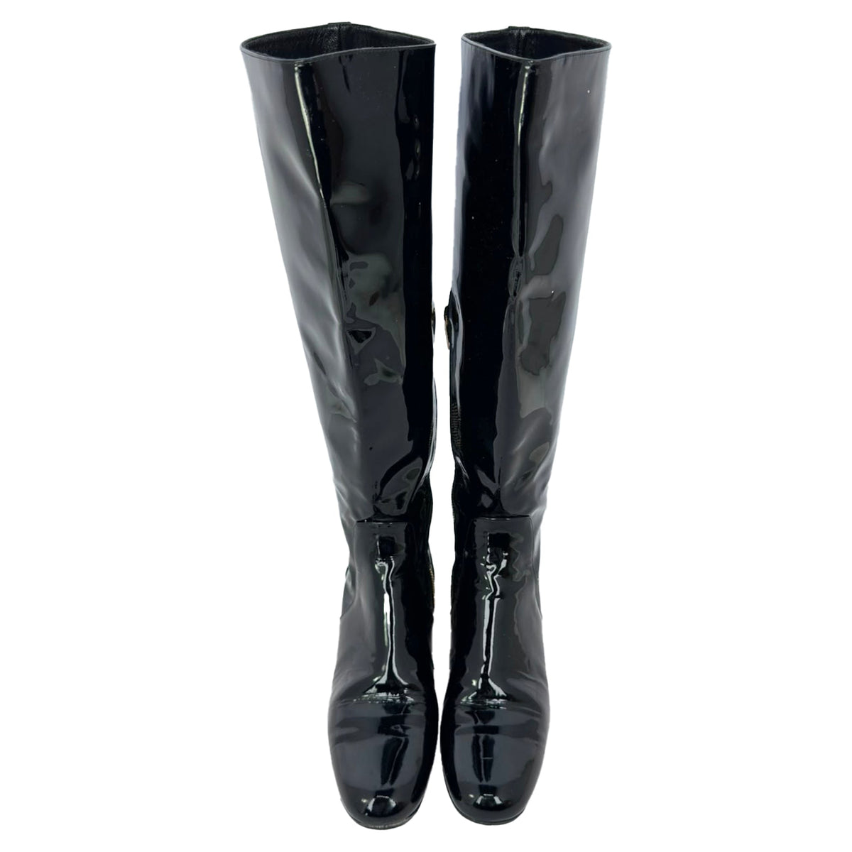 Women's Saint Laurent Glitter Heel Knee High Boots in Black Patent Leather